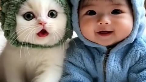 "Tiny Hands, Big Hearts! 💕 | Adorable Moments with Our Little Ones Baby and Cat Fun"