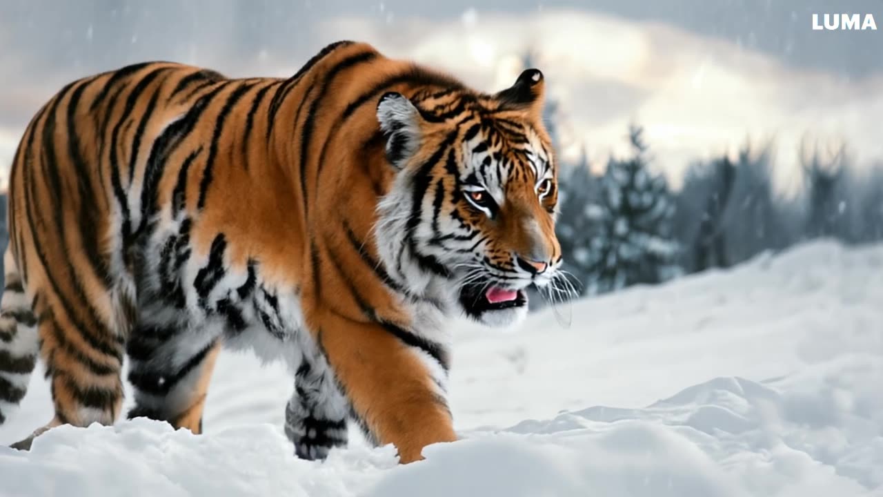 majestic tiger prowling through a snowy landscap