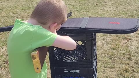 Caleb's FIRST SHOTS with his Henry Golden Boy. 22 rifle