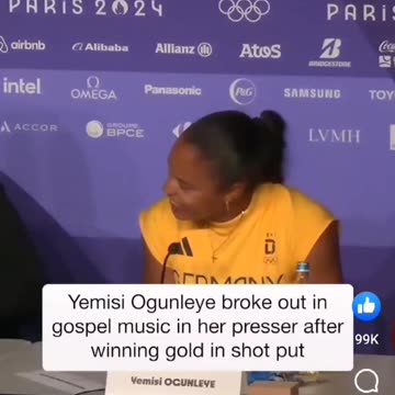 Olympic Gold Medalist breaks out into gospel song at presser.