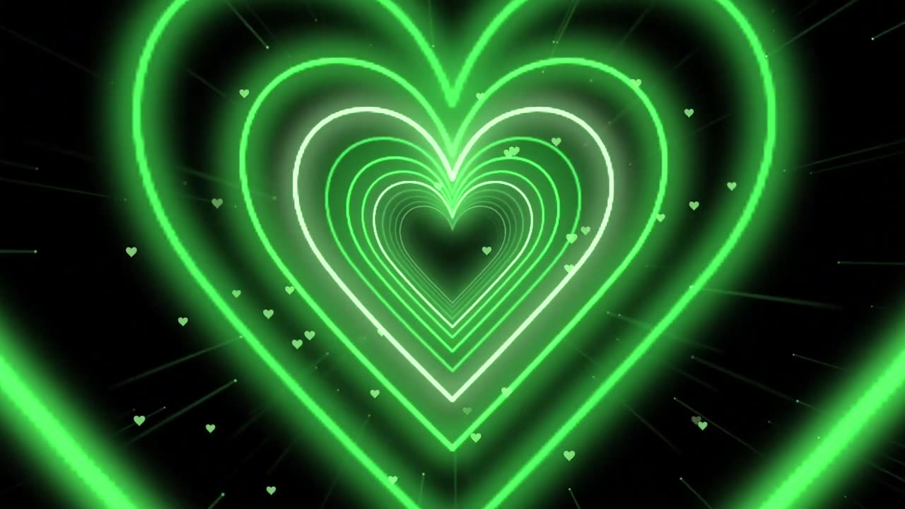 976. Heart Tunnel Animation Video💚Green Heart Background