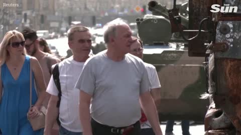 Destroyed Russian tanks and weapons displayed in Kyiv to mark independence from Soviet rule
