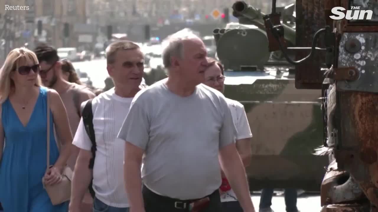 Destroyed Russian tanks and weapons displayed in Kyiv to mark independence from Soviet rule