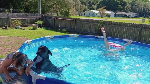 Granddaughters and Luna in the pool 07-19-2024!