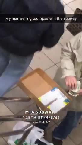 My man selling toothpaste in the subway