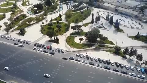 In Baku, Azerbaijan, the train crosses a 7-lane highway. No traffic lights or anything at all