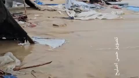 The seawater washed away the tents of the displaced in the Mawasi area