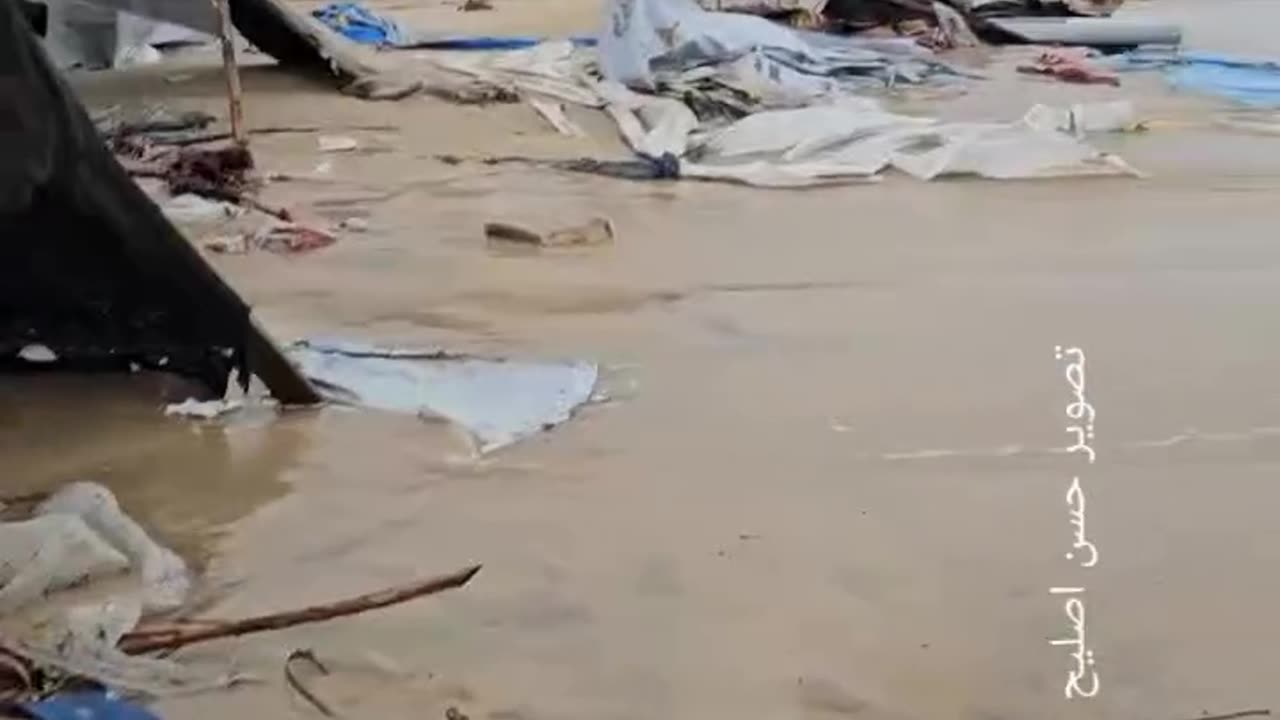 The seawater washed away the tents of the displaced in the Mawasi area