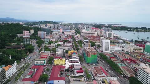 Drone . Waterside city.