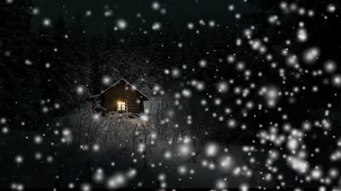 A lonely hut at the edge of the forest in winter.