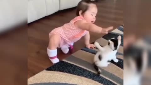 Cute baby playing with a cat 😍 #shorts