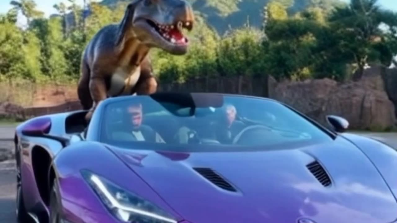 Dinosaur driving Lamborghini