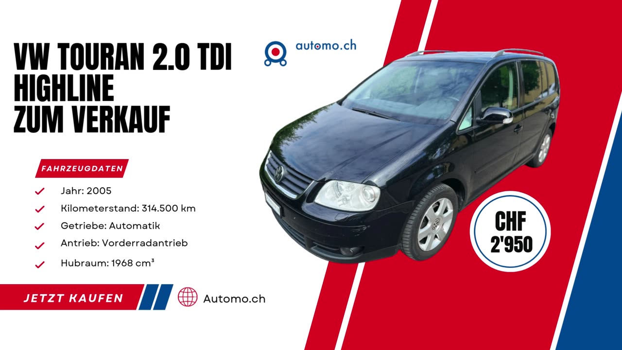 VW Touran 2.0 TDI Highline Gebrauchtwagen zum Verkauf | 2005er Modell, günstiger Preis | Automo.ch