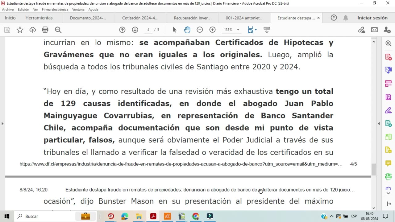 Diario Financiero - Fraude en Remates de Banco Santander