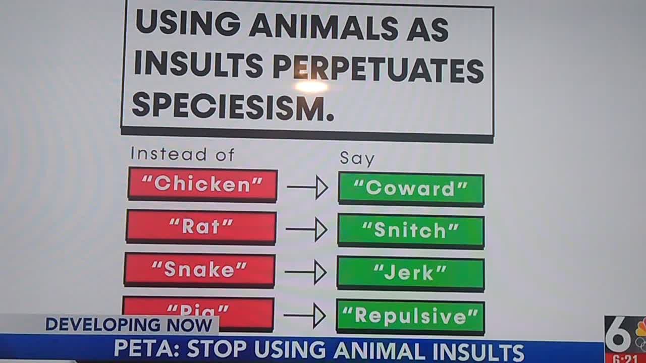 PETA political correctness to silence you. Local news propaganda.