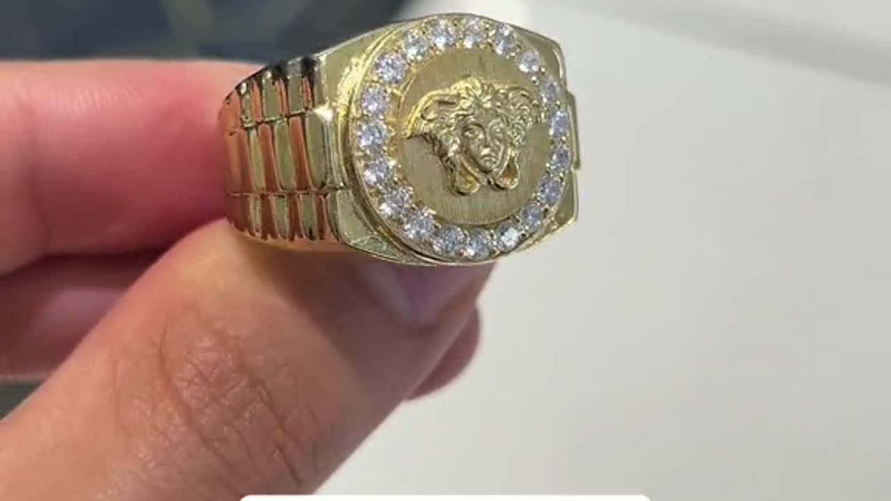 Real Gold & Cubic Zirconia Medusa Face Watch Band Ring