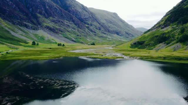 drone aerial view 3 --Aerial Drone Shot of Glen Coe's Loch Achtriochtan