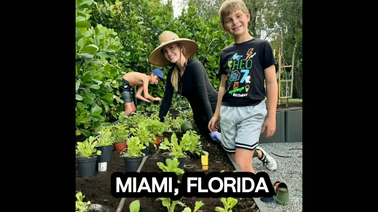 Ivanka Trump and her children gardening in the backyard