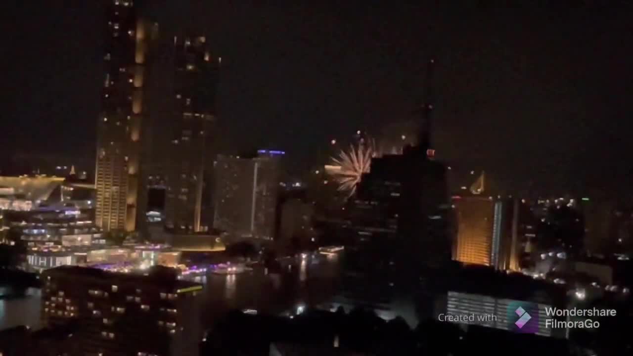 Loy krathong festival Thailand 2021 Fireworks chaopraya River