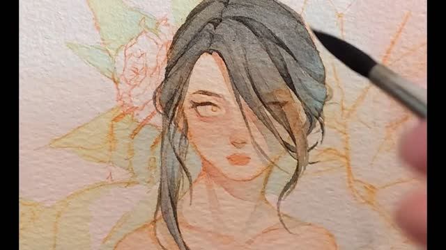 Watercolor painting: The painting is of a beautiful woman, part VIII.