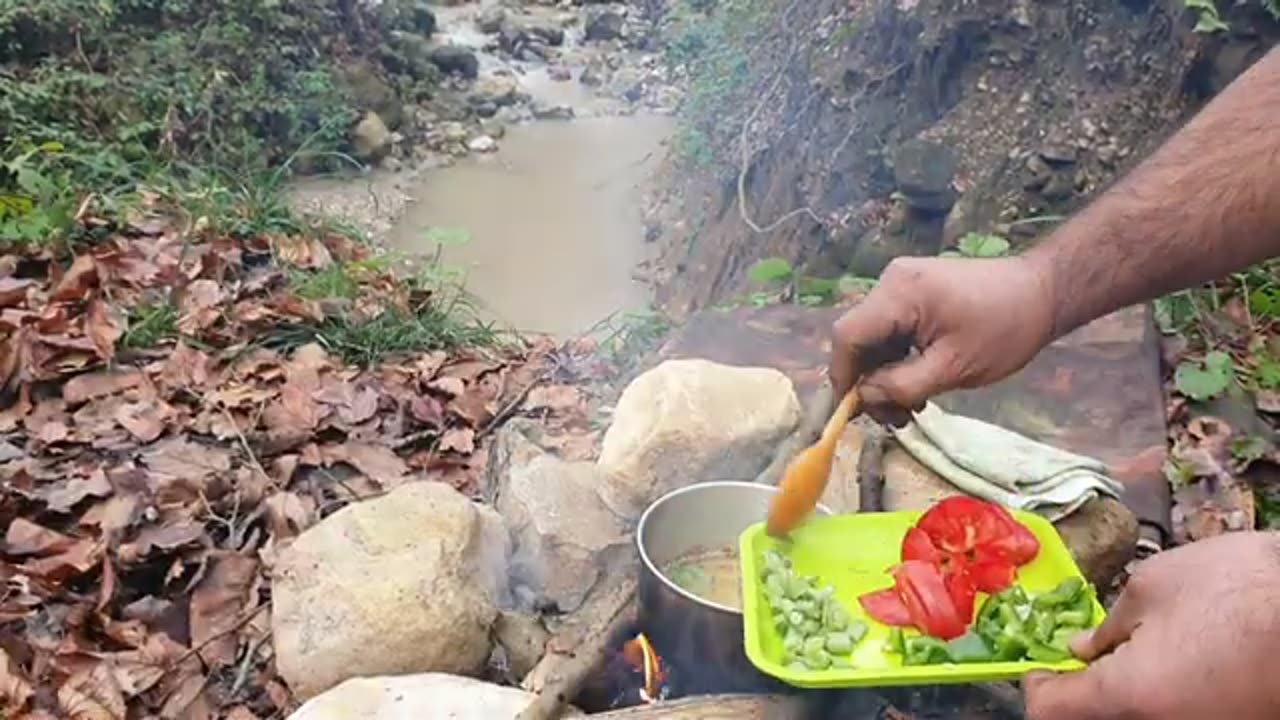 The pleasure of cooking in nature + delicious food 🥘 #bushcraft #food #jungle #animals #nature