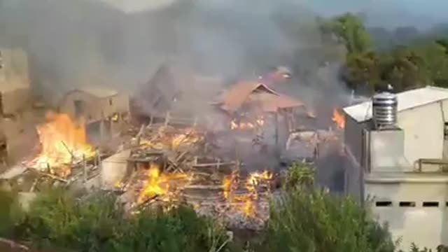 Large fire in the village of Ha Giang Vietnam