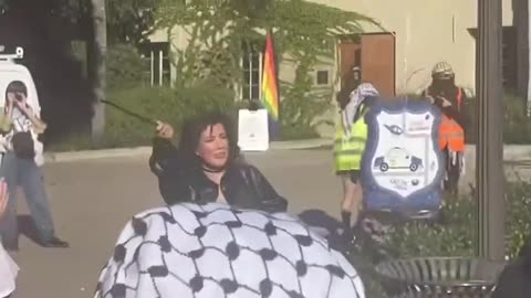 UCLA Palestinian Protestors Cheer Each Other On As They Beat A Netanyahu Piñata