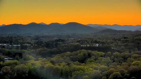 April 18, 2020 - Sunset as Seen from Downtown Asheville, North Carolina