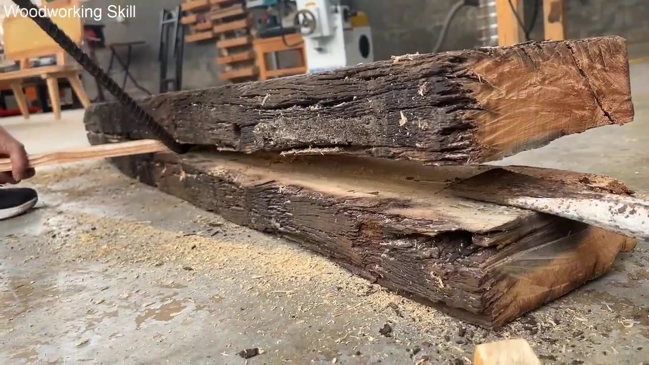 Making a bench out of old train sleepers wood