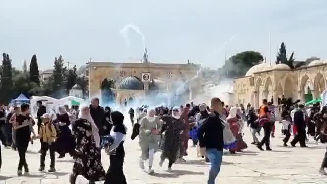 NOW: Israeli drone drops tear gas in the courtyards of Al-Aqsa Mosque.