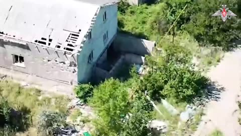 Footage of the destruction of a house with Ukrainian infantry by two Russian FPV drones