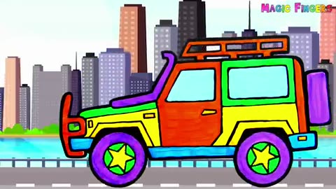 Jeep drawing and coloring |watercolor painting for kids and toddlers