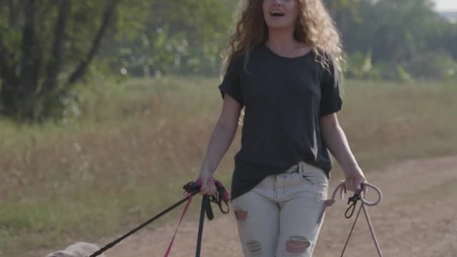 Girl with her nice dogs