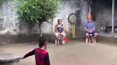 Small Child Football Kicks Perfect Shot On Parents Head's Practice 😂!! #shorts #football