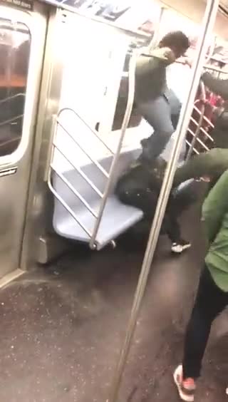 Black people fighting on the subway in NYC