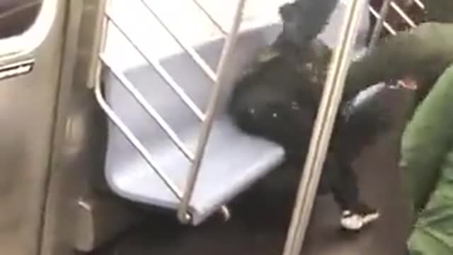 Black people fighting on the subway in NYC