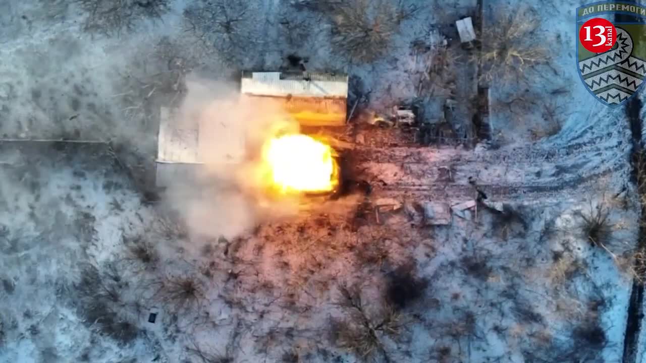 Drone attack on warehouse where Russians store ammunition and equipment - strong blast occurs