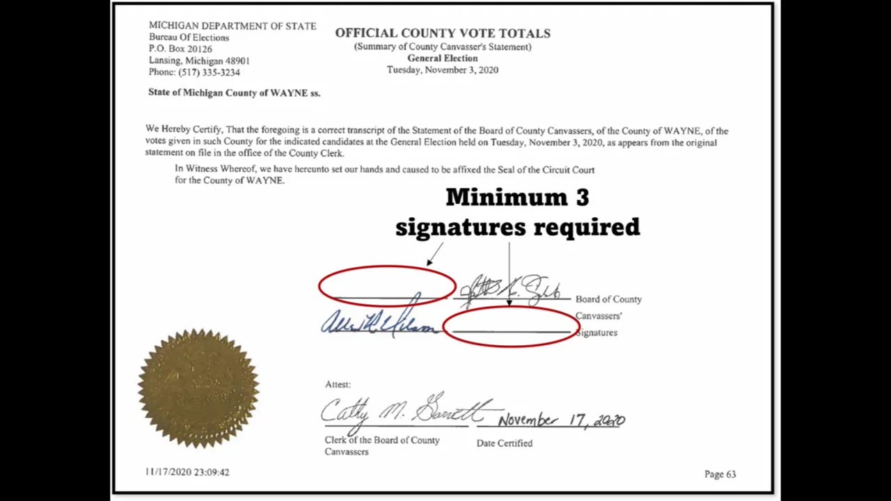 The official certification doc for the 2020 election in Detroit, Michigan was never actually valid