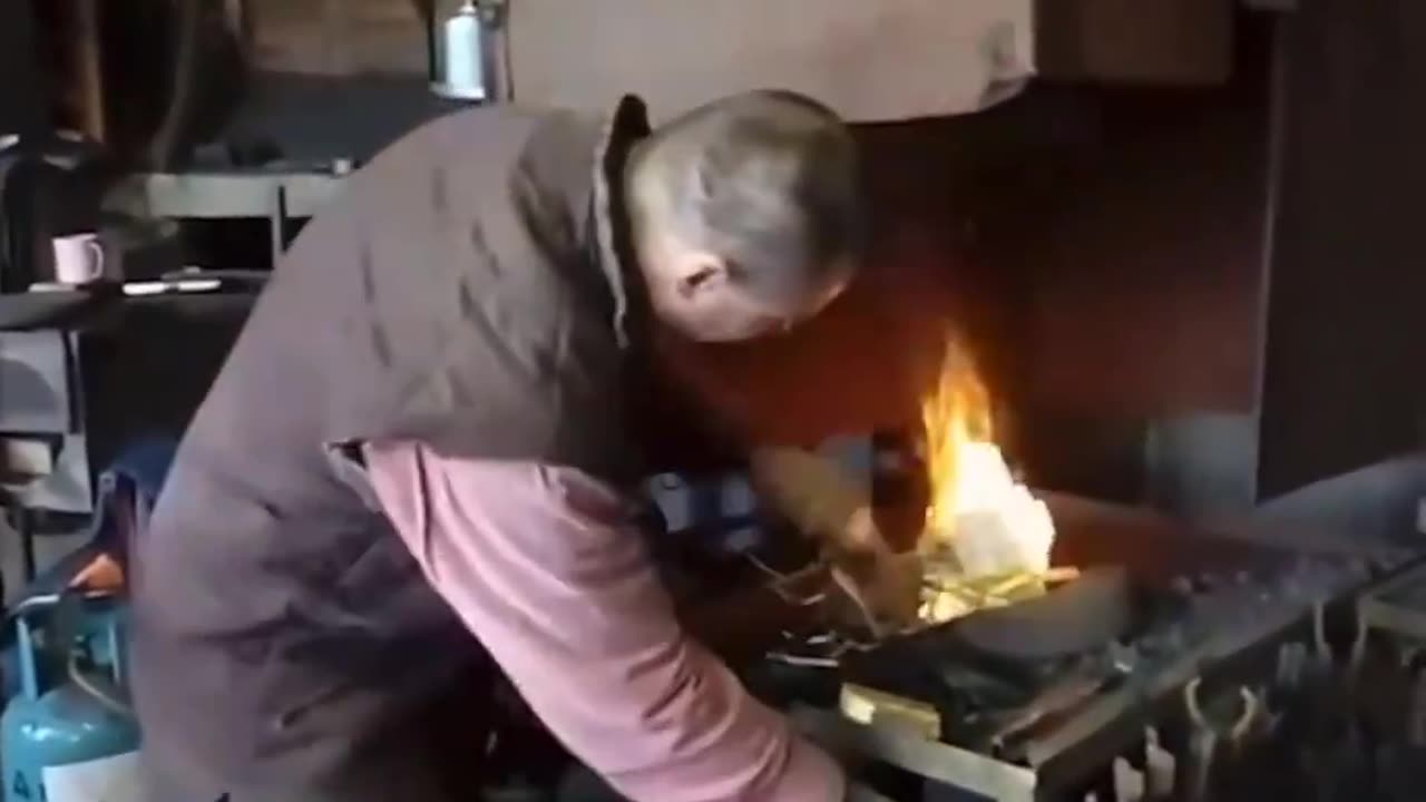 Making fire using the reverse forge technique.