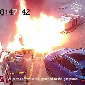 People avoid disaster when car drives off still attached to gas pump!