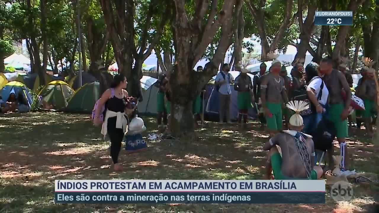 Índios montam acampamento para protestar em Brasília | SBT Brasil (04/04/22)