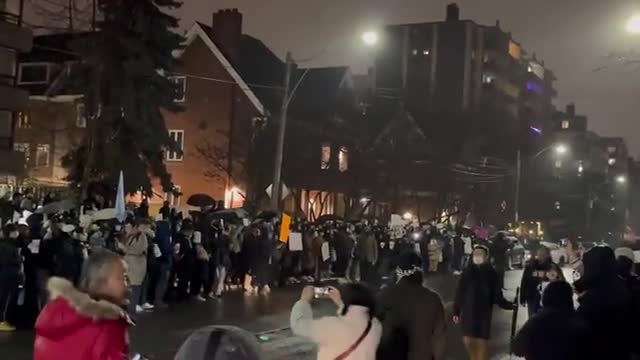 Protesters in Toronto outside of the Chinese consulate