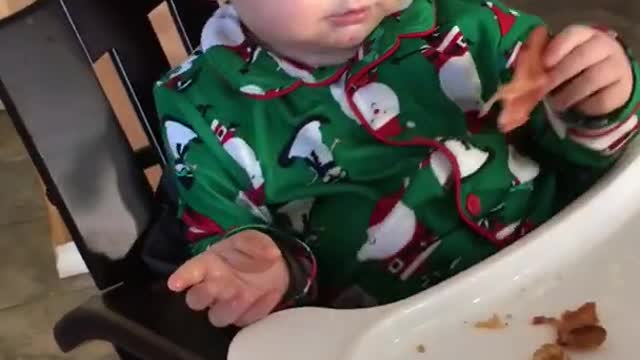 Baby Loves First Taste of Bacon (1)