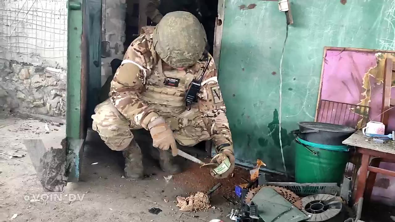 russian troops feeding stray dog.