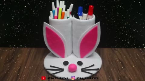 Ide Kreatif Tempat Pensil Kelinci dari Botol Plastik Bekas AQUA 600 ml