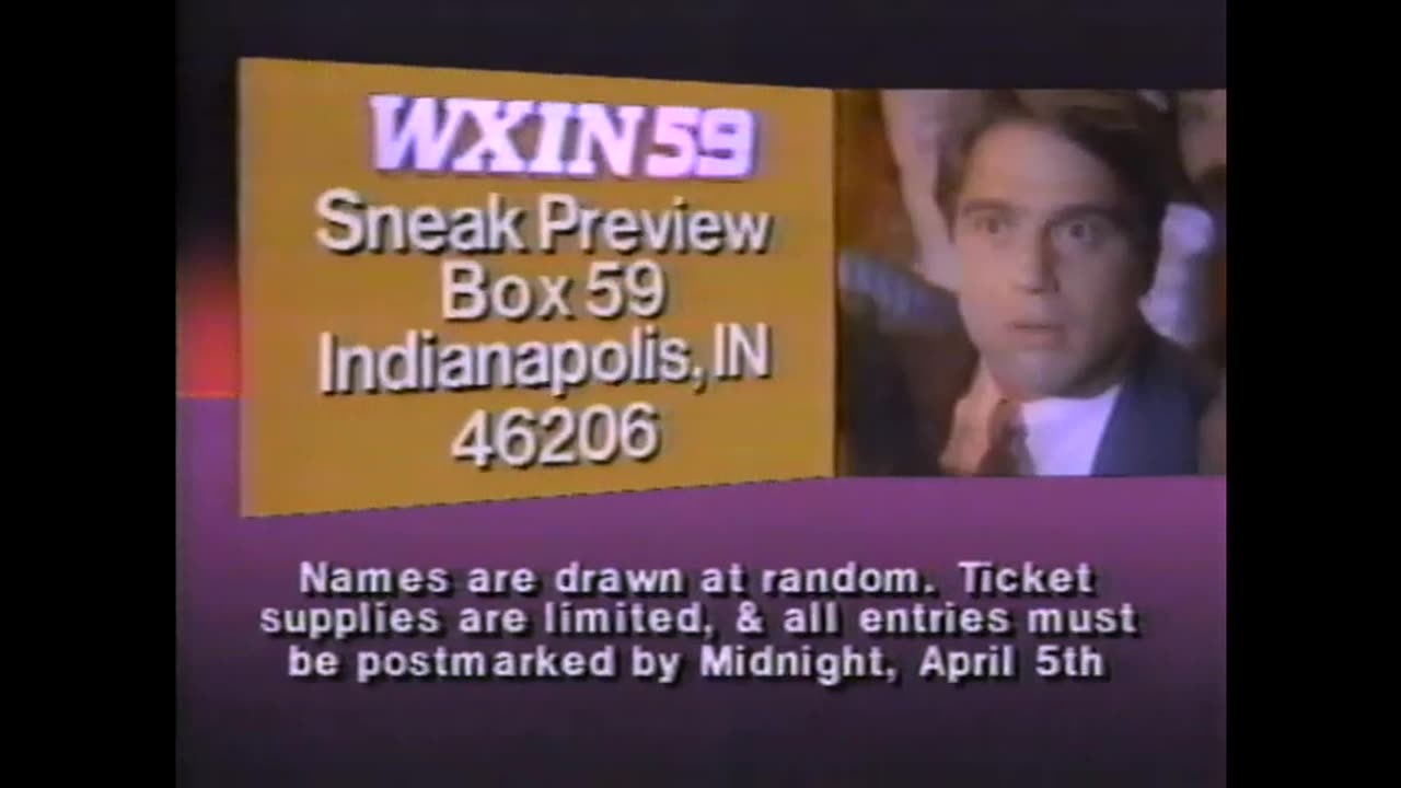 April 1, 1989 - WXIN Sneak Preview of Tony Danza's 'She's Out of Control'