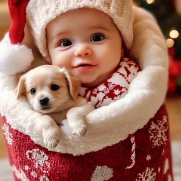 🎄🤶 Cutie celebrate Christmas with Puppy 🐶🎄
