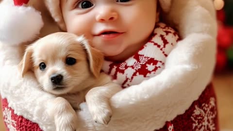 🎄🤶 Cutie celebrate Christmas with Puppy 🐶🎄