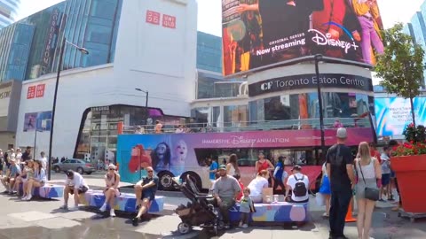 Toronto Saturday Yonge & Dundas Square, Downtown Walking Tour Canada 4k