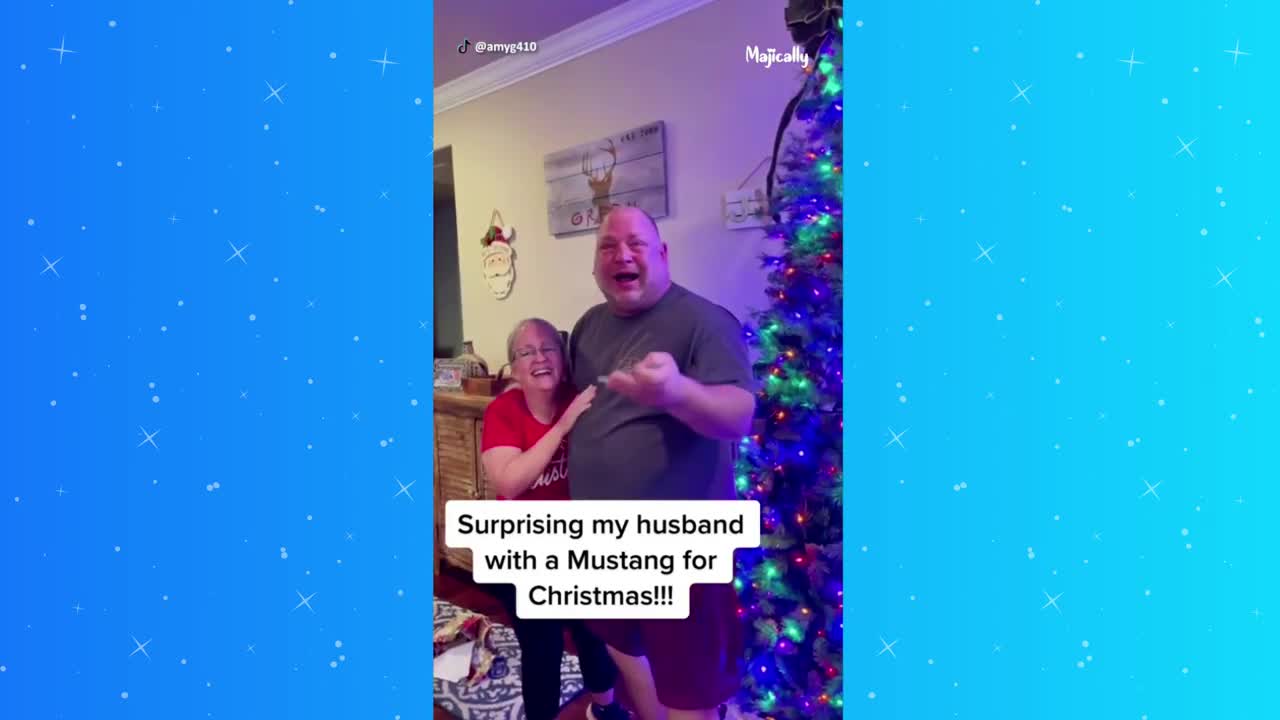 BEST CHRISTMAS SURPRISE - Husband gets surprise of his life with new Mustang for Christmas